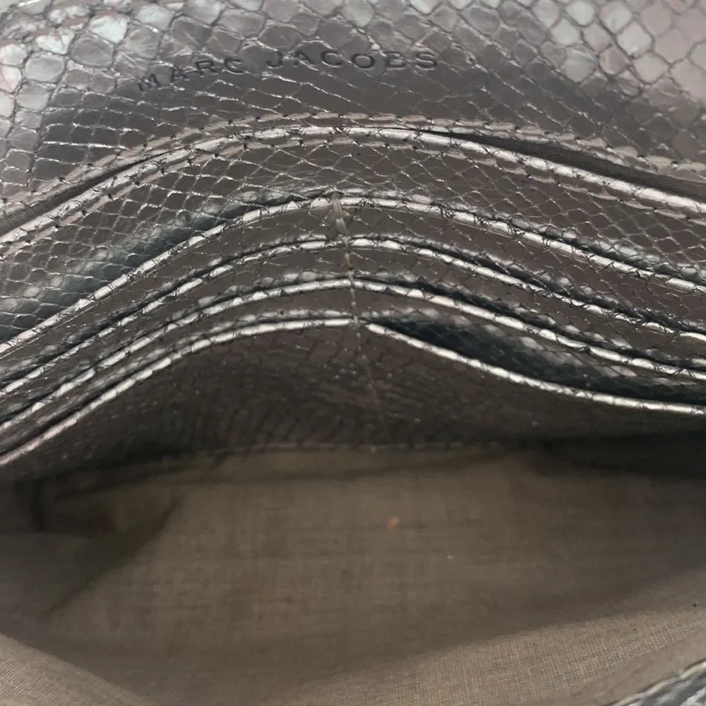 Marc Jacobs Quilted Leather Snakeskin Animal Print Embossed Studded Silver Bag